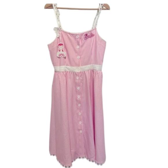 Unique Vintage X Barbie Pink Stripe 1950s Swing Dress Sz 1X NWOT #19 - Picture 7 of 16